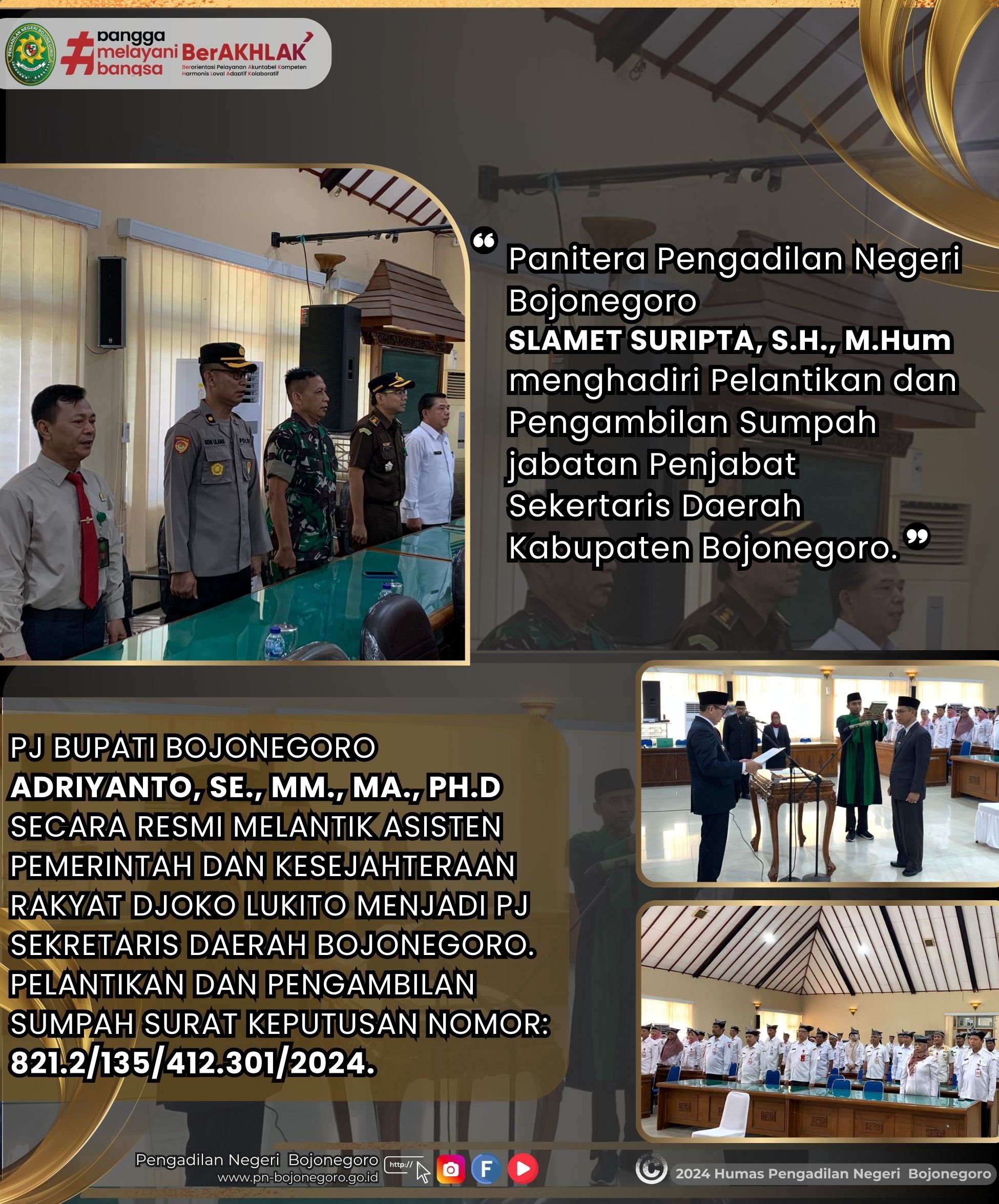 Pelantikan dan Pengambilan Sumpah jabatan Penjabat Sekertaris Daerah Kabupaten Bojonegoro