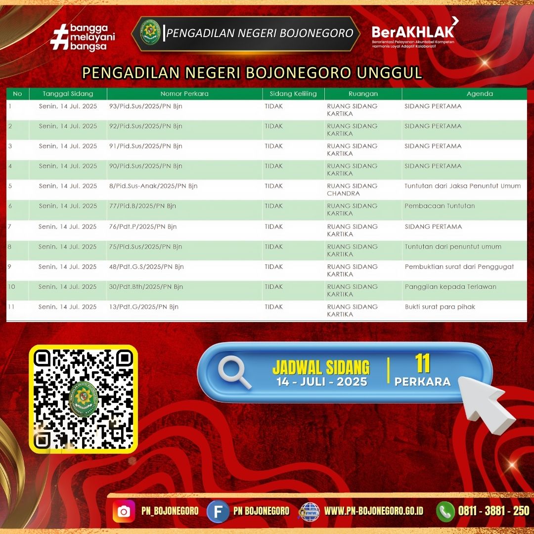 JADWAL SIDANG 14 JULI 2025